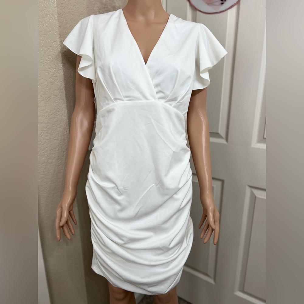 Chic White Ruffle Sleeve Mini Dress
